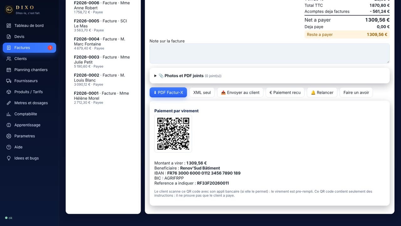 Facture avec QR code de virement